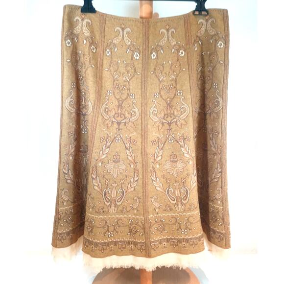 TALBOTS WOOL BLEND GOLD BROWN PAISLEY MOROCCAN INDIAN STYLE SKIRT WMS 12 - Picture 1 of 9
